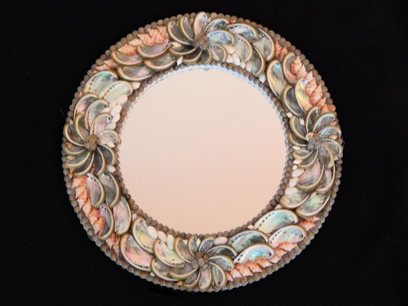 Philippine Green Abalone Round Mirror 14" x14"-Lot #10226 Philippine Green Abalone Round Mirror 14" x14"-Lot #10226