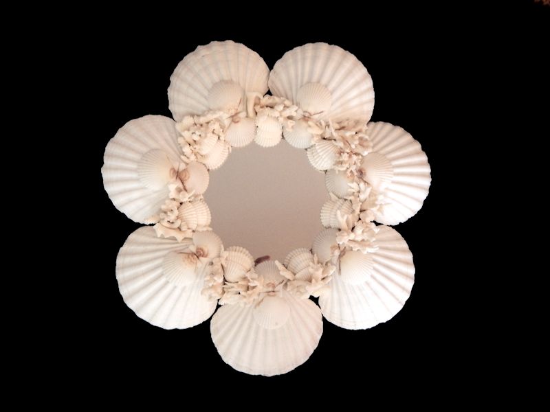 Magnificent Scallop Shells and White Coral Mirror Lot # 10437