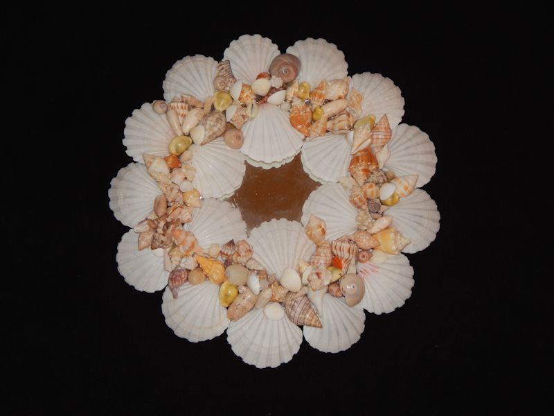 Lovely Round White Scallop Mirror 13 7/8" x 13 1/2"-Lot # 10293 Lovely Round White Scallop Mirror 13 7/8" x 13 1/2"-Lot # 10293